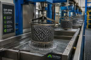 Dip-spin application of zinc flake coating on fasteners