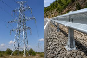 Galvanized transmission tower or guardrail (structural HDG example) 