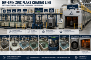 Dip-spin coating line with curing oven