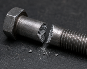 Cracked high-strength bolt illustrating brittle failure
