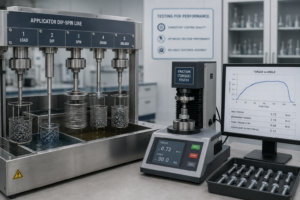 Applicator dip-spin line / friction (torque) testing in a lab